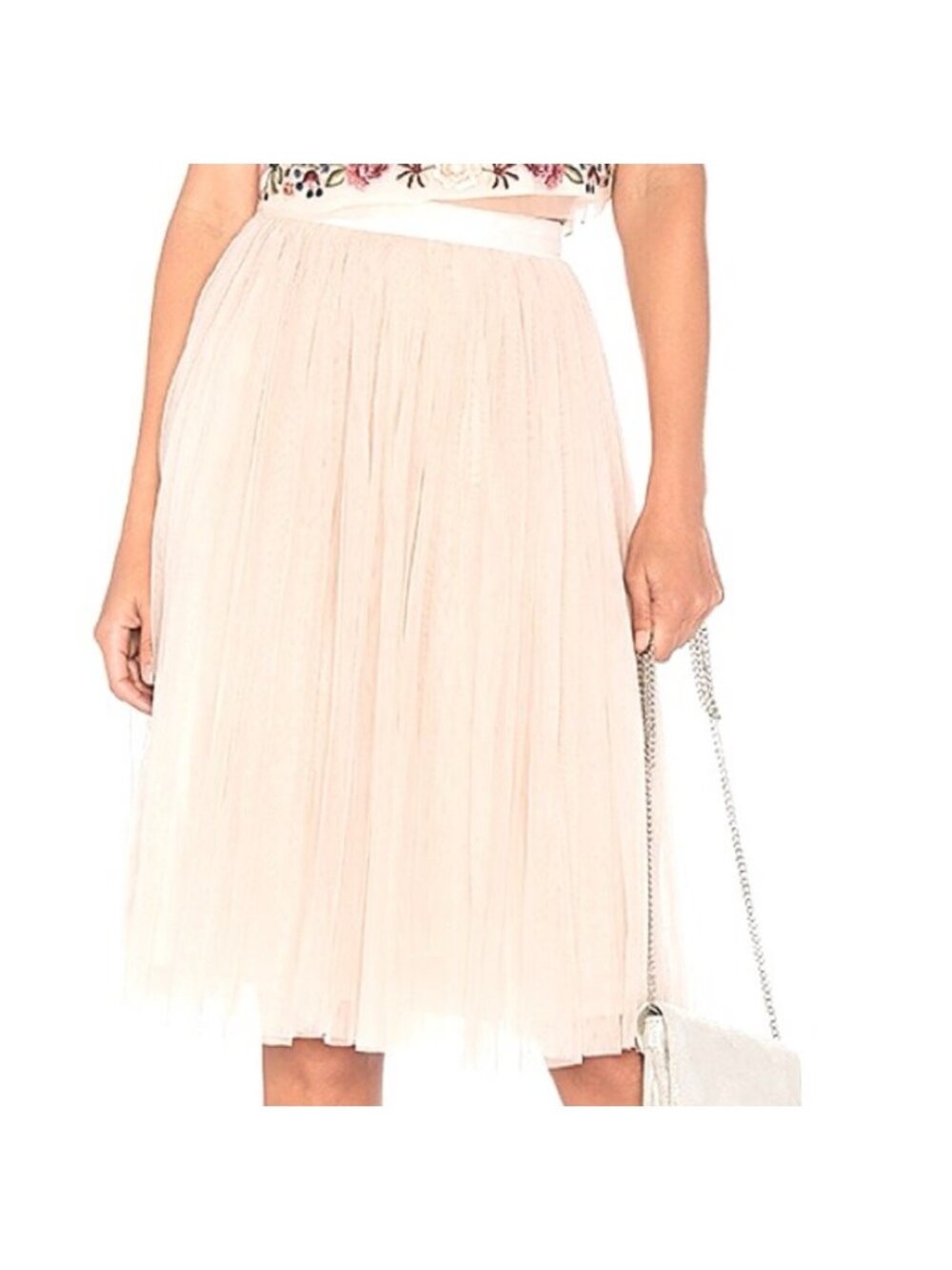 NEEDLE & THREAD Midi Length Ivory Tulle Skirt Anthropologie Size US 10